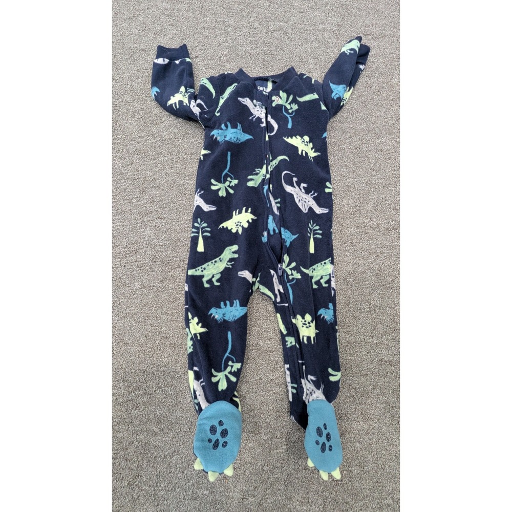 Carters Just One‎ You 9M Navy Blue Dinosaur Fleece Footed Pajamas Sleeper